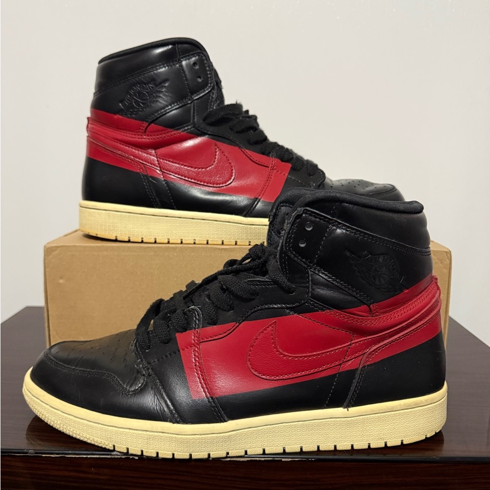 Jordan Retro 1 High leather Athletic Shoes Black and Red